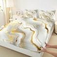 thumbnail image 3 of Manfei Metallic Marble Bed Sheets,Modern Fluid Art King Sheets,White Gold Sheet Set For Girls Teens,Ultra Soft Home Decor,4 Pieces, 3 of 7