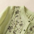 thumbnail image 6 of Ounisa Shirts for Women Summer Embroidered Cotton Linen Blouse 3/4 Sleeve Stand Up Collar Top Vintage Boho Causal Button Shirt, 6 of 9