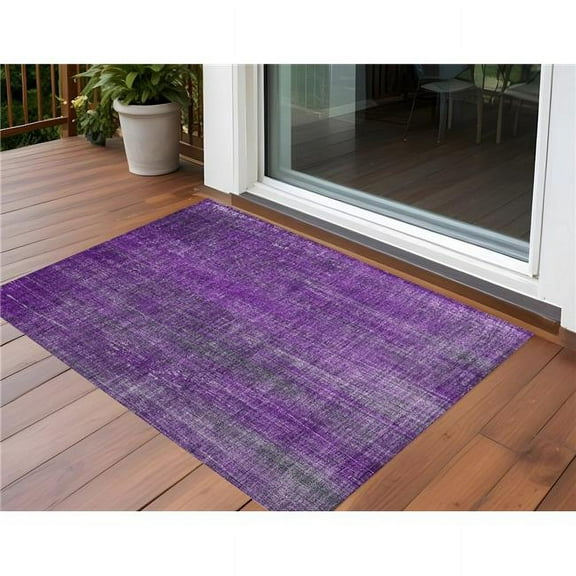 HomeRoots 562617 3 x 5 ft. Purple Striped Washable Non Skid Indoor Outdoor Rectangle Machine Woven Area Rug