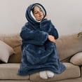 thumbnail image 7 of PAVILIA Sherpa Wearable Blanket Hoodie Women Men, Oversized Hoodie Sweatshirt Blanket, Thick Sweater Blanket Neck Warmer, Fleece Hood Hug Sleep Pod Adult, Cozy Warm Plush Gift Idea Mom Wife, Navy Blue, 7 of 7