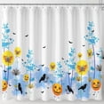 thumbnail image 1 of Whimsical Rideau de Douche Halloween - Fleurs Bleues, Soleils Jaunes -Lanternes, 1 of 4