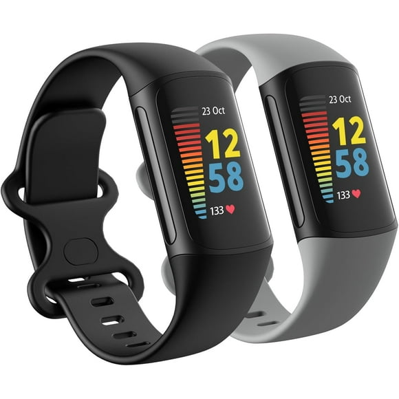 MYKOMI 2 Pack Waterproof Bands Compatible with Fitbit Charge 5 / Fitbit Charge 6 for Women Men, Classic Soft Sports Replacement Wristbands for Women Men