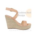 thumbnail image 4 of BLISSFUL STEP Slingback Crisscross Espadrille Wedge Heels Sandals for Women Nude 9, 4 of 7