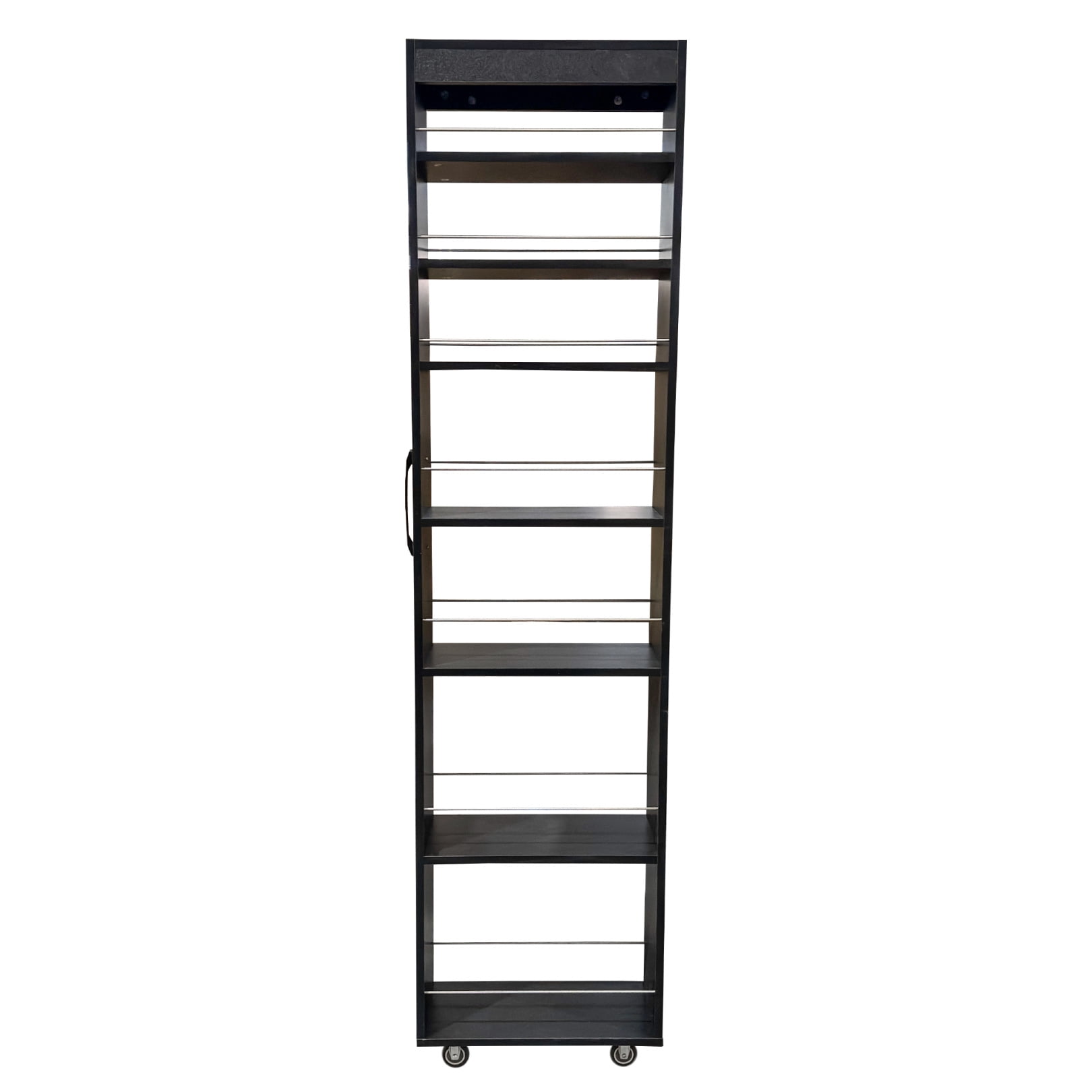 7 Tier Pull-Out Kitchen Pantry Storage Cabinet, Multi-Tier Single-Sided Open Shelf, Spice Rack Next to Fridge, Wood Hutch Food Pantries Cupboard for Dining Room, Black