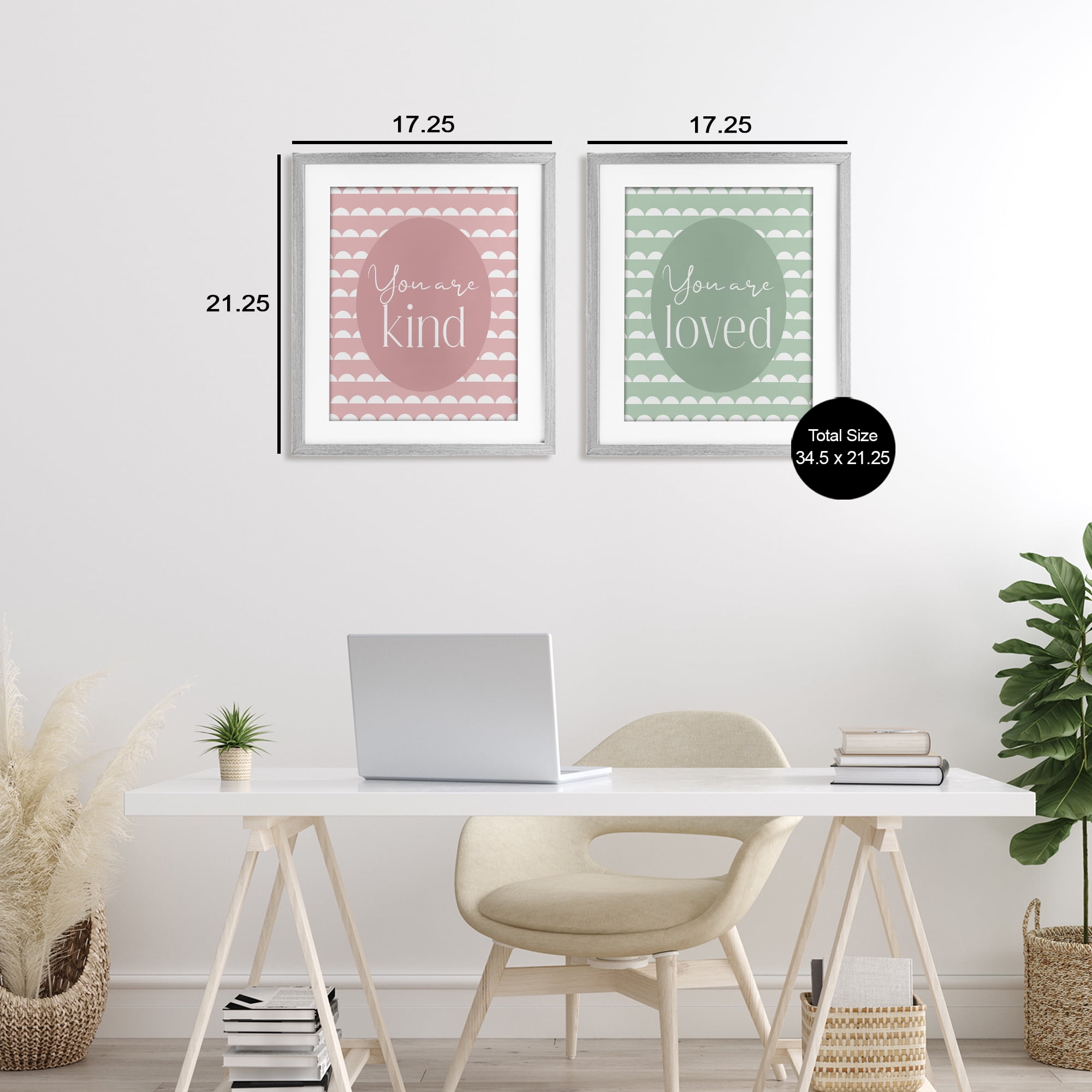 Stupell Industries Pastel Kind & Loved 2 Piece Gray Framed Print Under Glass Set, design by Christine Simpson Art