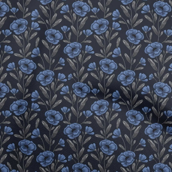 oneOone Silk Tabby Medium Blue Fabric Floral Dress Material Fabric Print Fabric By The Yard 42 Inch Wide