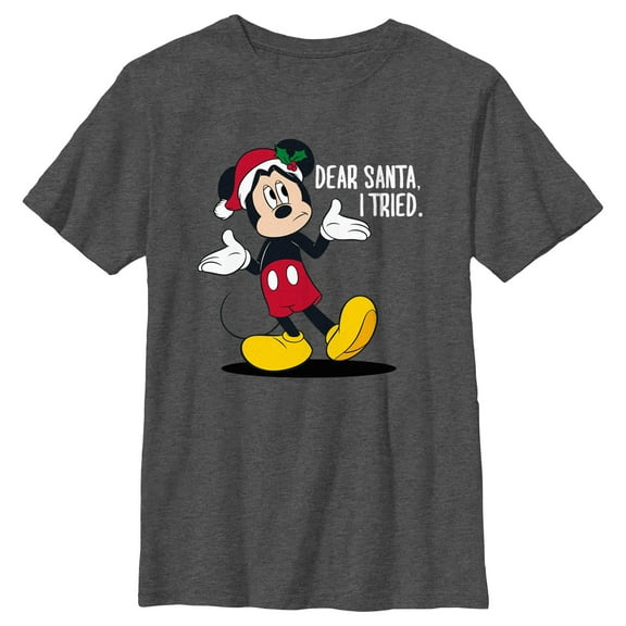 Boy's Mickey & Friends Dear Santa I Tried  Graphic Tee Charcoal Heather Small