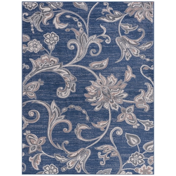 Madison Transitional 5' x 7' Navy and Cream Polypropylene Indoor Area Rug