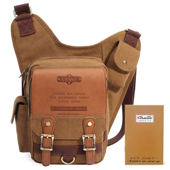 Bolso Bandolera de Hombro KAUKKO Vintage de Lona y Cuero SG255-Khaki