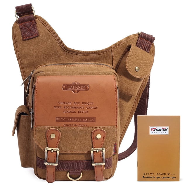 Bolso Bandolera de Hombro KAUKKO Vintage de Lona y Cuero SG255-Khaki