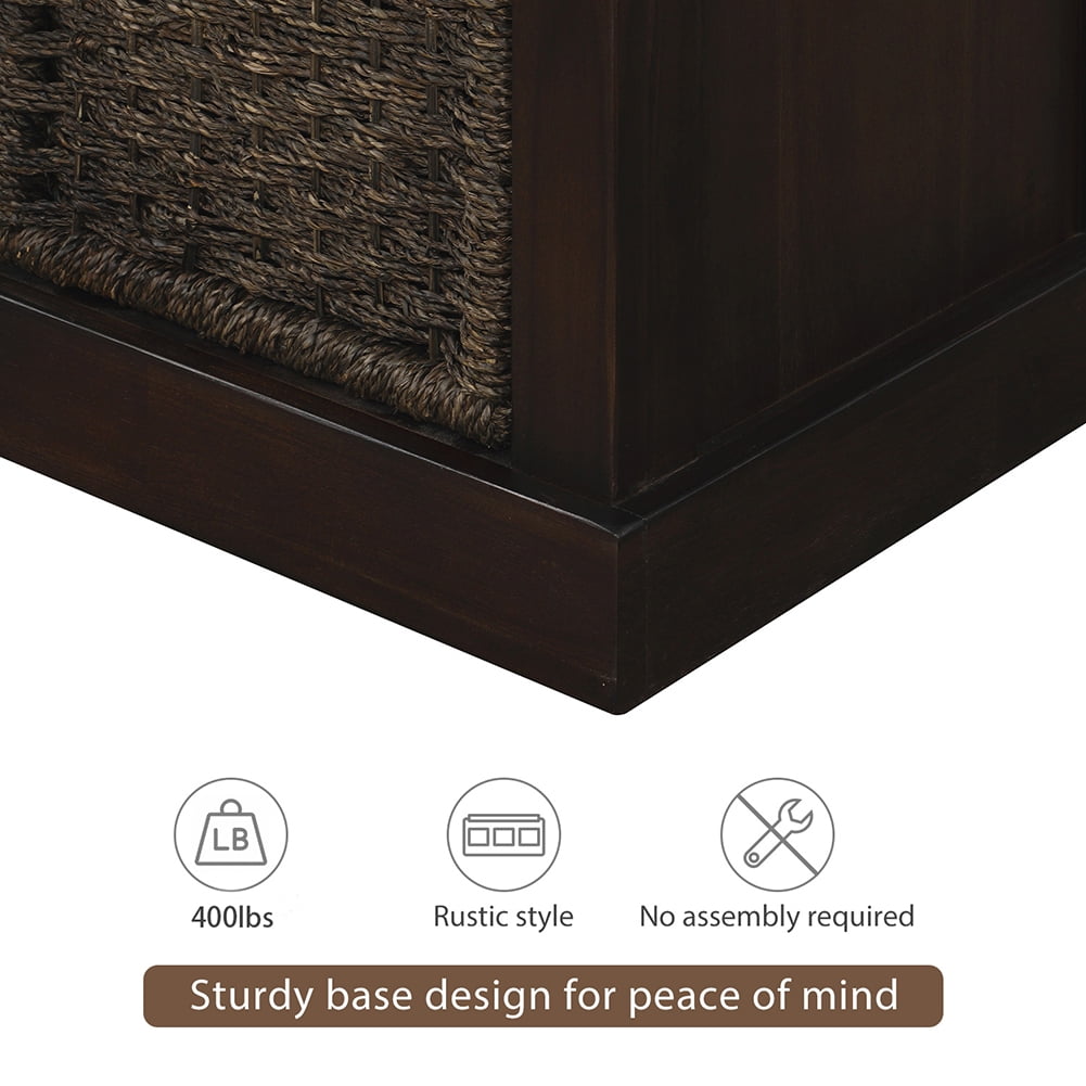 Lowestbest Rustic Storage Bench with 3 Basket, Entryway Bench Storage Bench with Removable Cushion (Espresso) Lowestbest Rustic Storage Bench with 3 Basket, Entryway Bench Storage Bench with Removable Cushion (Espresso)