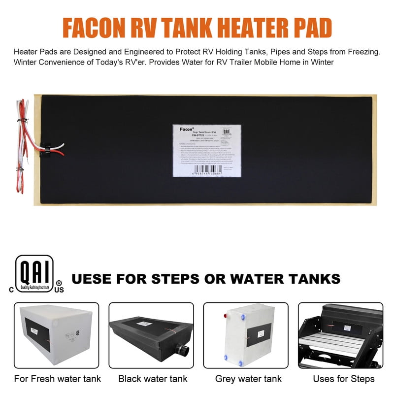 Facon 7-1/4" x 25" 12V RV Tank Heater Pad with Automatic Thermostat, QAI Certified, Prevents Freezing for Fresh, Grey, Black Water Tanks, Up to 50 Gallons,2pack