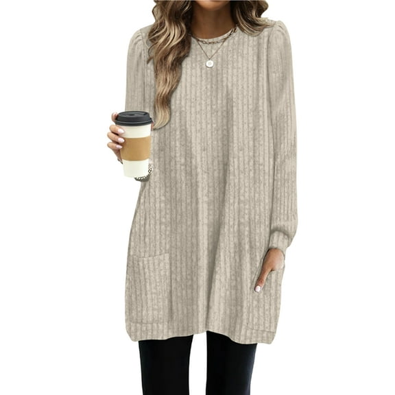 Long Sleeve Shirts for Women Long Sweaters with Pockets Tunic Tops Loose Fit Apricot XL