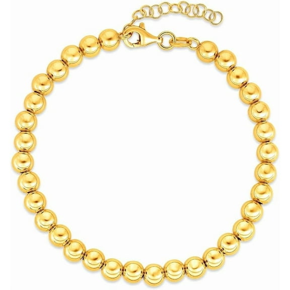 Floreo 14k Yellow Gold 5mm Shiny High Polish Bead Chain Bracelet 7" - 8 Inch