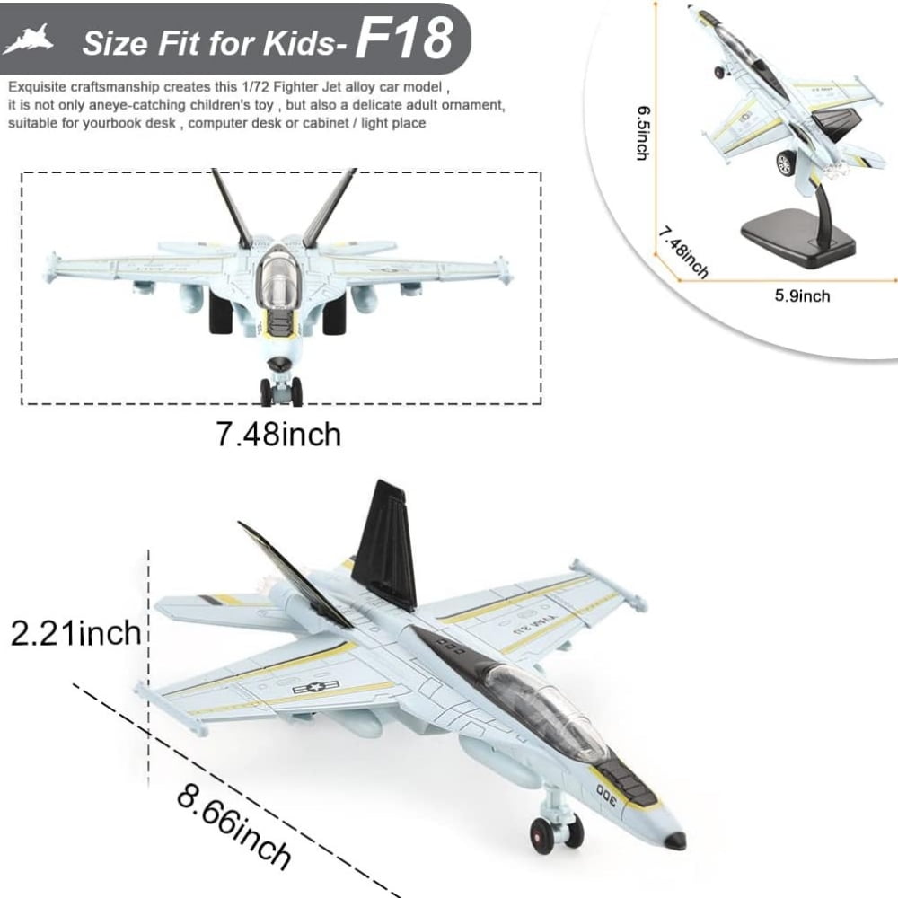 2 Pack Diecast Airplane Toys, SU35 F18 Model Plane Toy, Pull Back Toy Jets with Light & Sound for Gifts Collection Decor