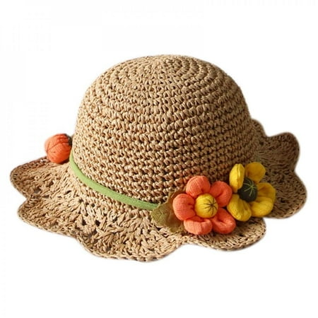 

Kids Baby Girl Summer Breathable Hats Straw Cap Children Beach Capsunscreen Flower Bow Seaside Holiday Hat
