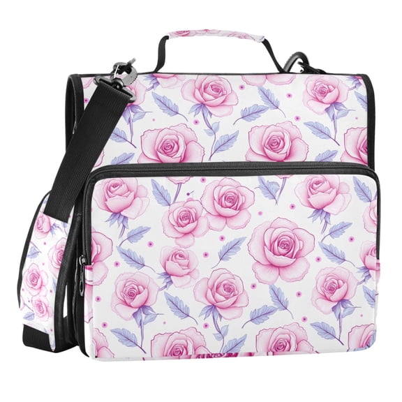 Zipper Binder Light Pink Rose 1.5 Inch Binder Folder Bag with Shoulder Strap and Handle