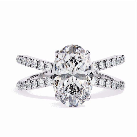 1.20 Carat Oval Lab Grown Diamond Split Shank Pave Engagement Ring, Hidden Halo Wedding Ring, Oval Diamond Wedding Promise Ring For Women