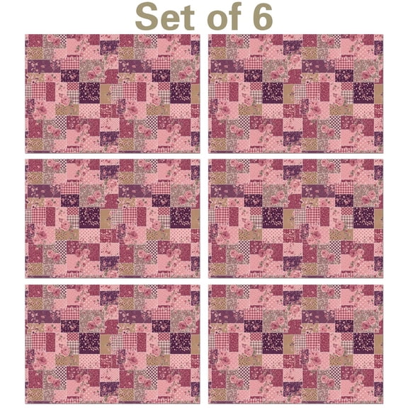Pioneer Flower Floral Print Pattern Summer Linen Placemats Set Of 6, Washable Non-Slip Heat Resistant Table Mats for Kitchen, 12x18 Inch