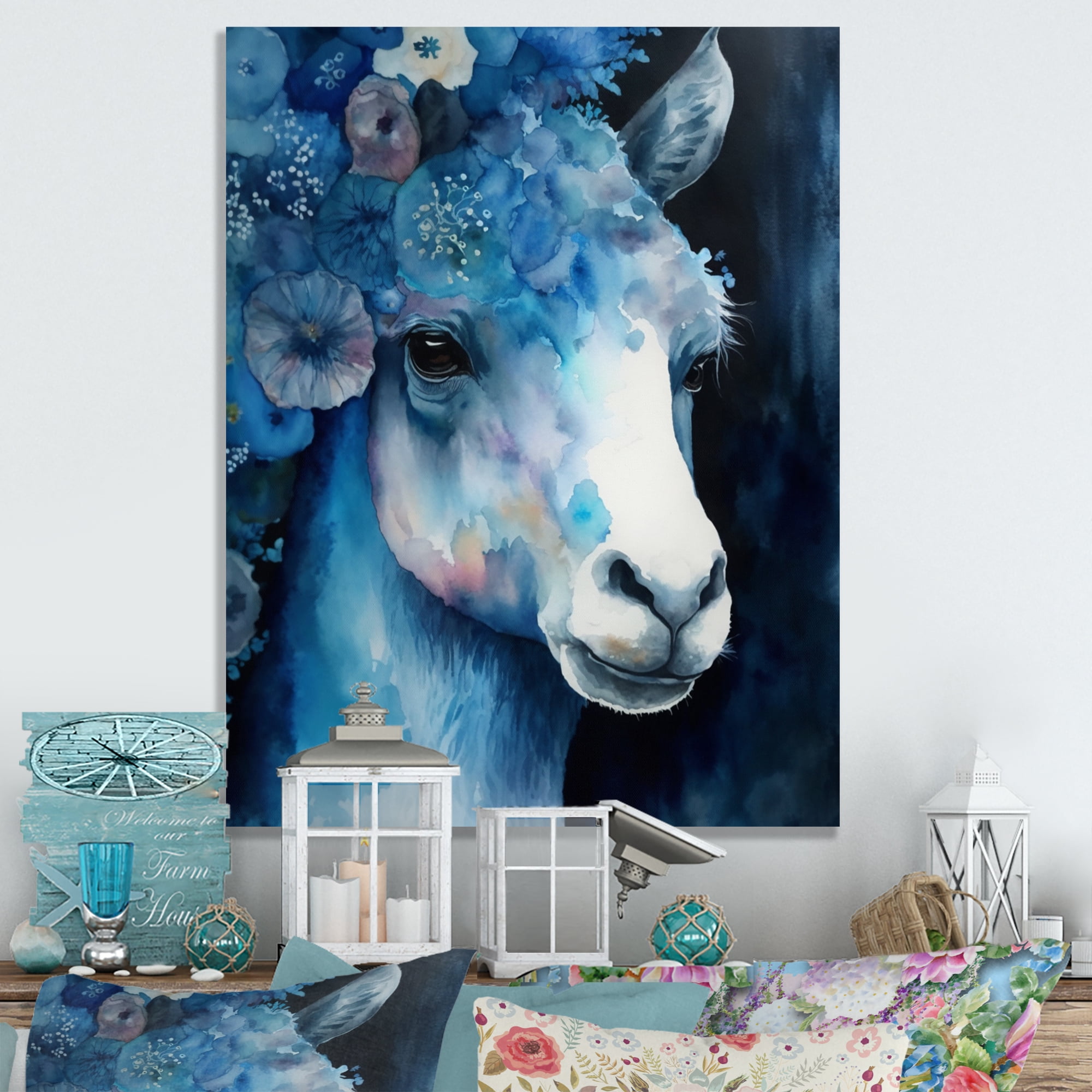 Designart Llama With Flowers I Canvas Wall Art