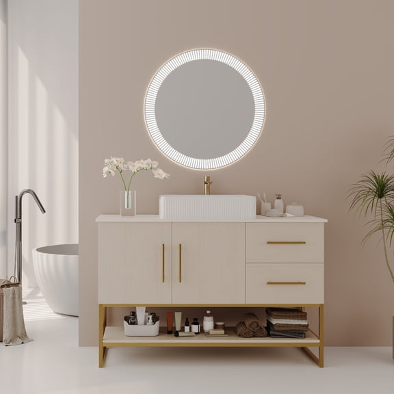 47.2 Inch Modern Bathroom Vanity Cabinet With Ceramic Vessel Sink And Gold Accent Stainless Steel Legs For Contemporary Bathroom