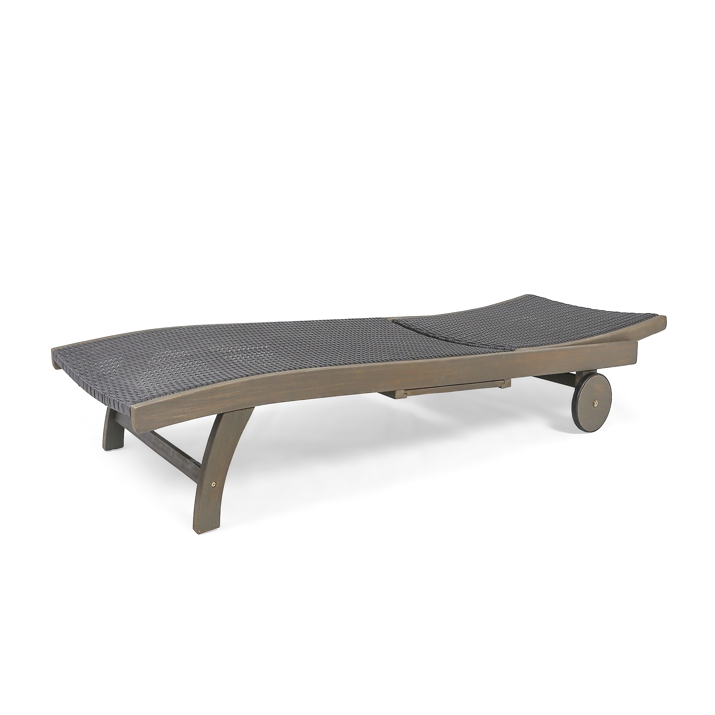 Outdoor Double Seat Chaise Lounge Set of 2 with Side Tray, Leisure Recliner Chairs for Patio Garden, Gray