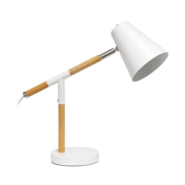 Simple Designs White Matte and Wooden Pivot Desk Lamp