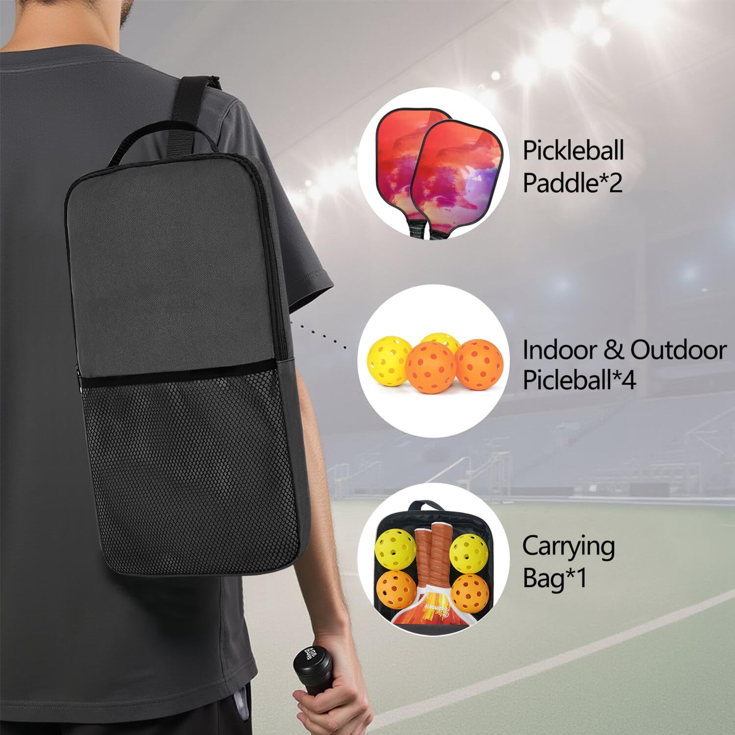 Pickleball Paddles Set Of 2, Fiberglass Surface, Fluid Smoke Aurora Art Style, 4 Balls & Bag