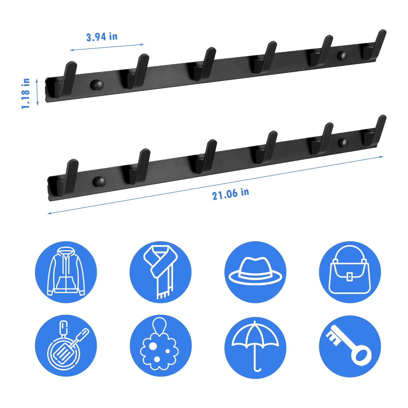 Jedo Hat & Coat Hook Rail - 5 Hooks - Satin Stainless Steel
