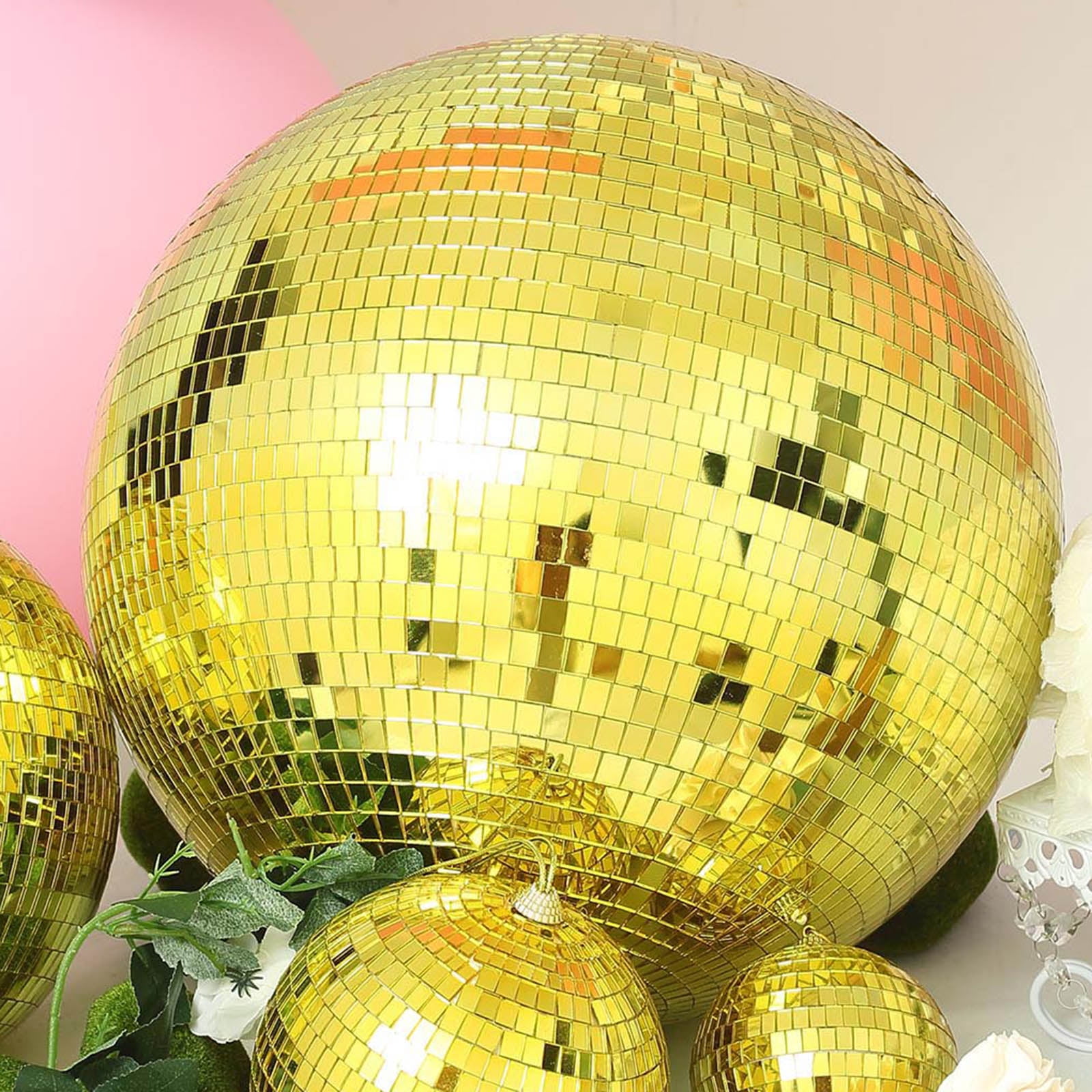 Efavormart 24" Gold Glass Mirror Disco Ball with Hanging String
