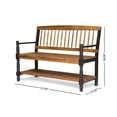 thumbnail image 5 of GZXS 51-Inch Acacia Wood Bench with Storage Shelf, Rustic Farmhouse Accent Seating with Hand-Carved Details, Teak with Black Arms, Easy Assembly, 5 of 10
