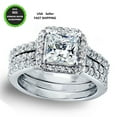 thumbnail image 3 of MABELLA 3 Piece Ring Band Set 1.60Ct Princess Cut Sterling Silver CZ Wedding Engagement for Women Her, 3 of 6