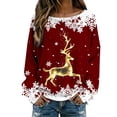 thumbnail image 1 of Hauts pour Femmes Décontractés à Imprimé de Noël, T-Shirt à Col Rond, Chemise à Manches Longues, Chemisiers Grande Taille pour Femmes, Rouge, P, 1 of 5