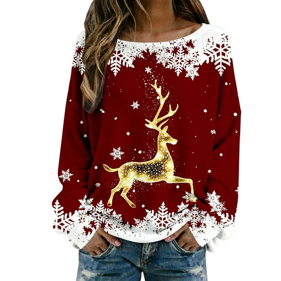 Arlun Plus Size Christmas Knit Sweaters for Women Red Glass Elk Reindeer Snowman Print Xmas Pullovers Tops Trendy Soft Comfort Long Sleeve Round Neck Cute Sweater Red3 XL