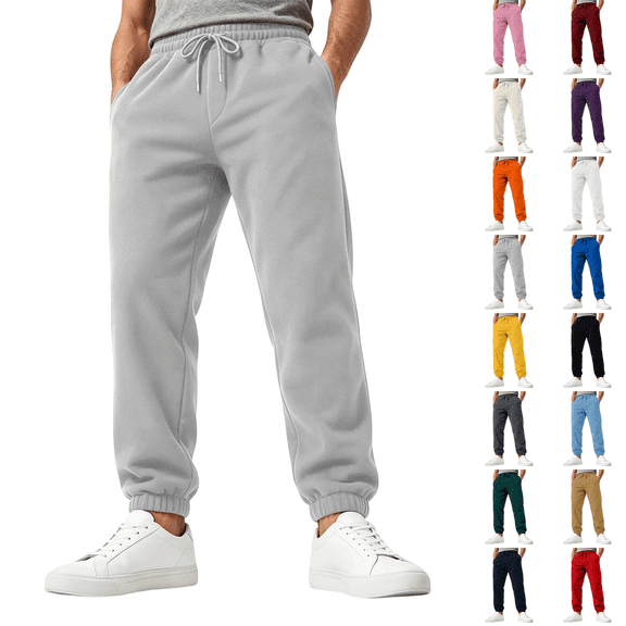 Baggy Joggers Men Sweatpants Lounge Casual Jogging Pants Cuffed High Waist Drawstring 2 Deep Pockets Workout Fashion Streetwear Soft Athletic Loose Joggers Pants Light Gray S