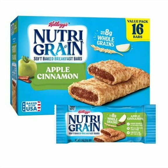 Nutri-Grain Soft Baked Breakfast Bars, Kids Snacks, Whole Grain, Value Pack, Apple Cinnamon, 20.8Oz Box (16 Count) - Pack of 2