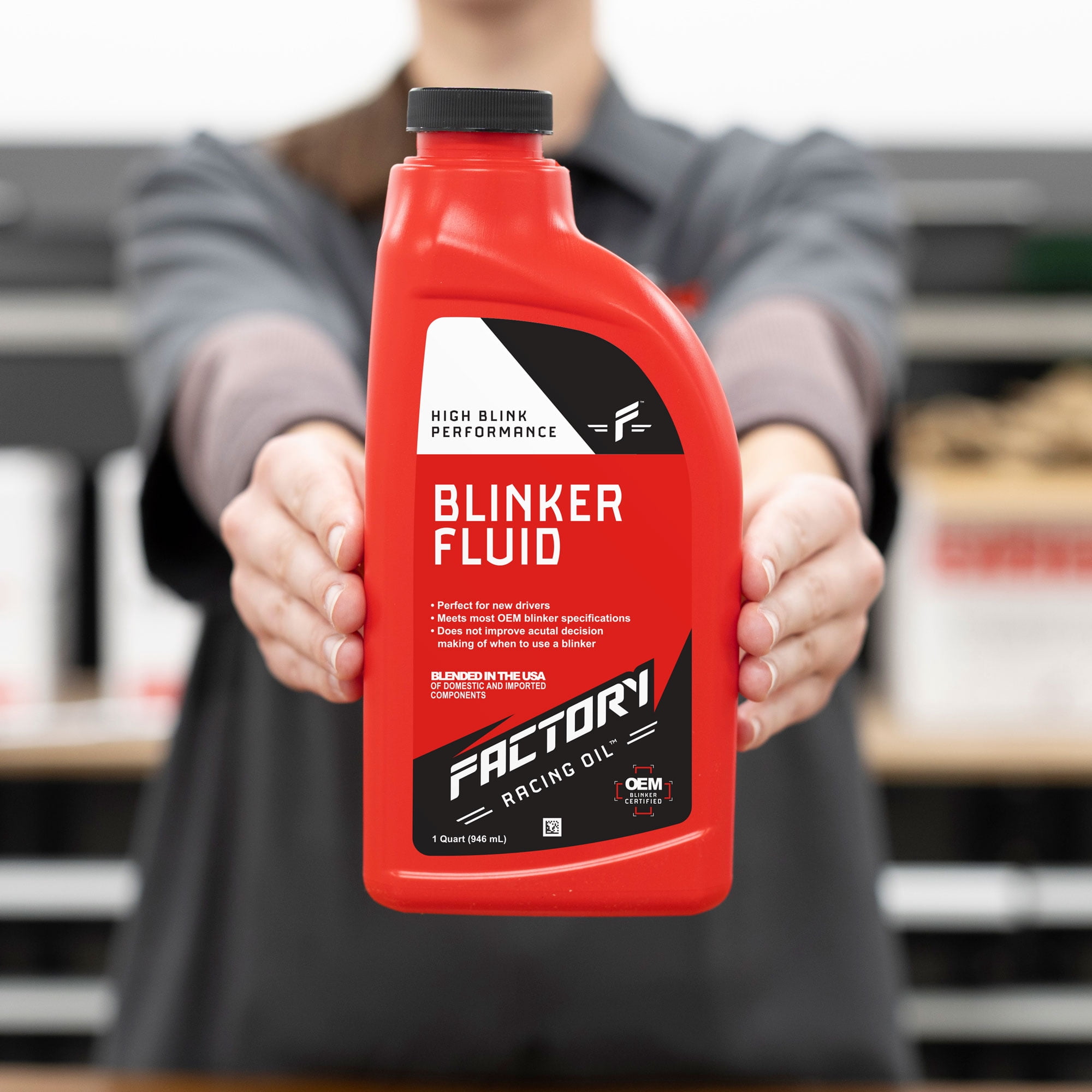 Factory Racing Parts High Performance Blinker Fluid – Gag Gift/Prank – 1 Quart (Empty) Bottle
