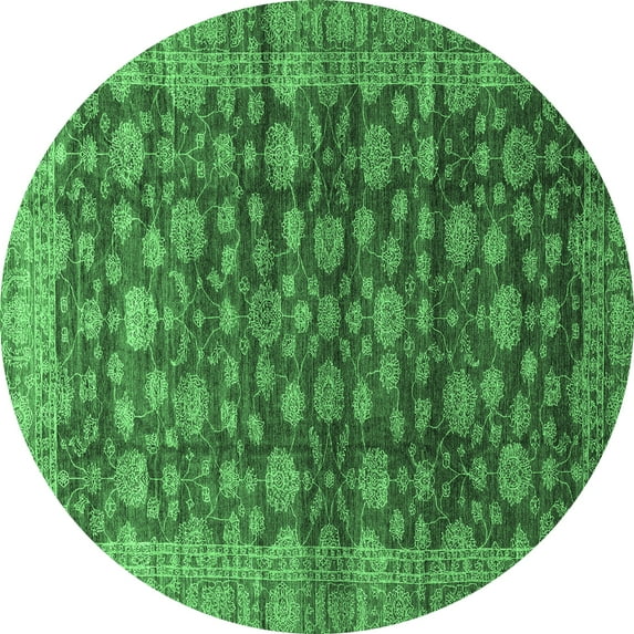 Ahgly Company Indoor Round Oriental Emerald Green Traditional Area Rugs, 8' Round