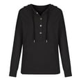 thumbnail image 2 of Mrat Womens Hooded Button Collar Drawstring Hoodies Pullover Sweatshirts Casual Long Sleeve Tops Shirts S-50 Black m, 2 of 5