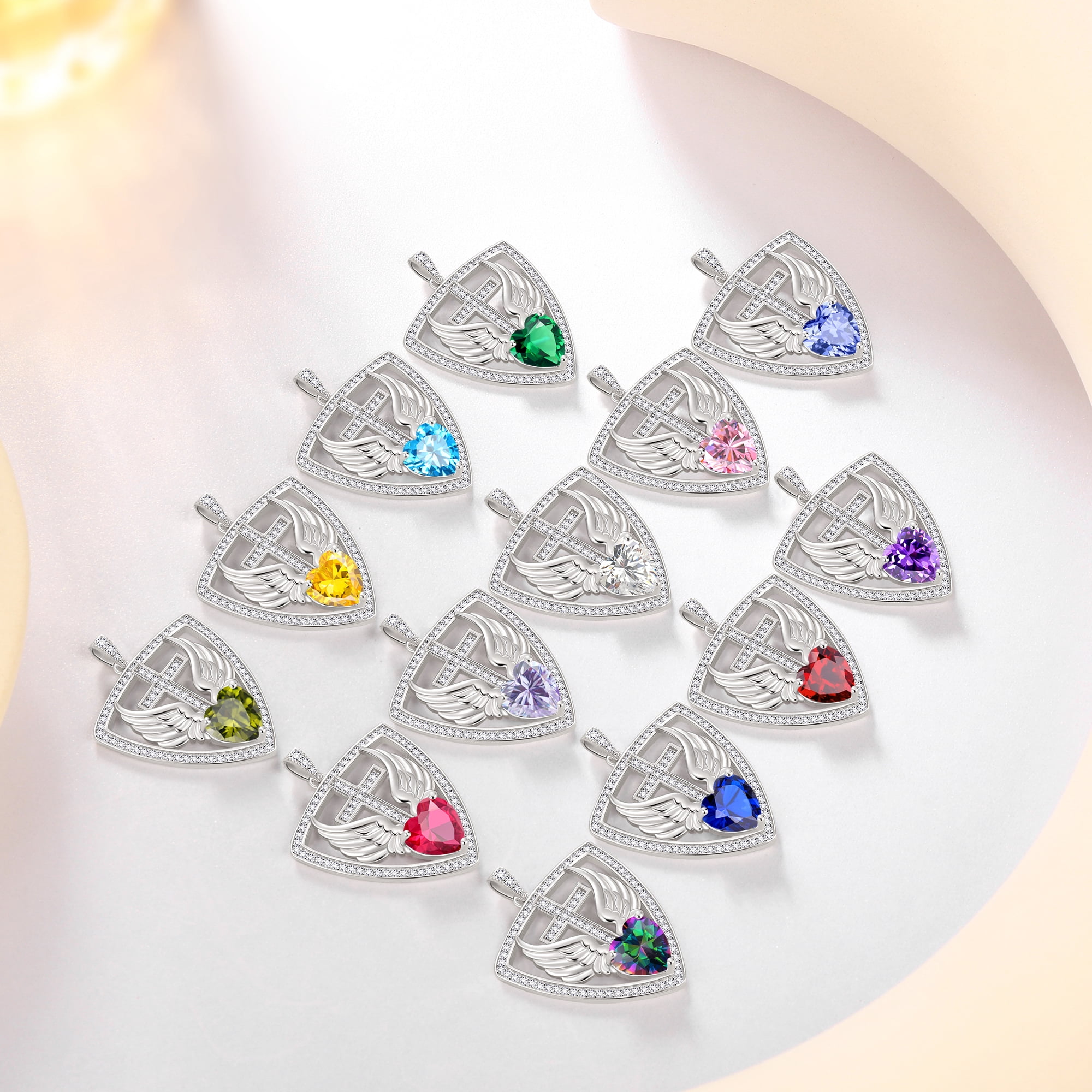 Beautlace 925 Sterling Silver Cross Shield Necklace with Wings and Heart December Tanzanite Birthstone Pendant Necklace Faith and Guardian Jewelry Birthday Christmas Valentines Gifts for Women Mom
