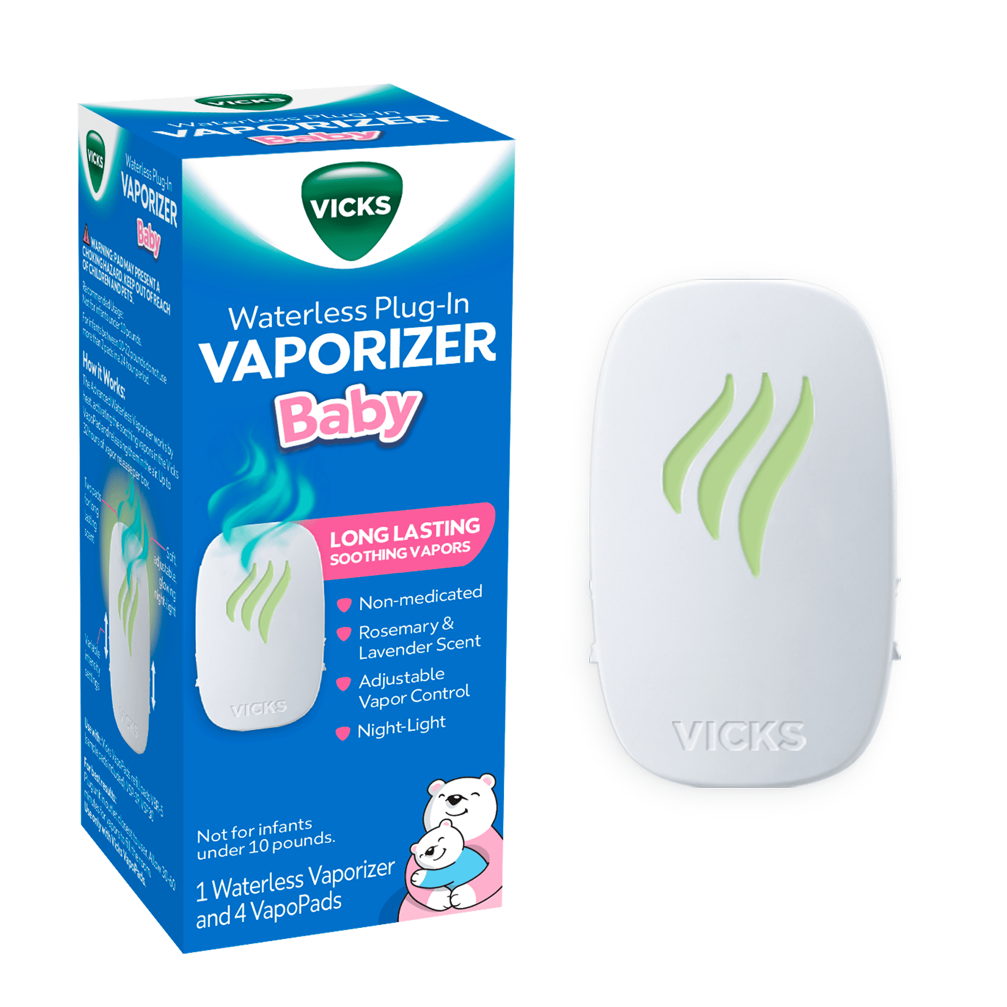 Vicks Baby Waterless Plug-in Vaporizer with Night-Light & 4 Bonus Vapopads
