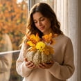 thumbnail image 7 of Artificial Glitter Pumpkin Ornament, Fall Decor with Dahlias and Autumn Leaves for Thanksgiving Table, 7 of 7