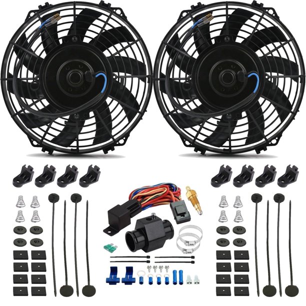 Dual 9 Inch Electric Fans Radiator Hose Line Grounding Thermostat