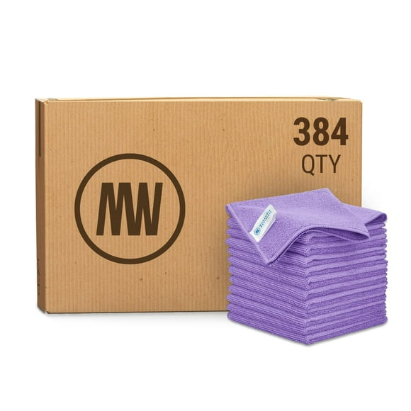 MW Pro Bulk Microfiber Cleaning Cloths Wholesale | Purple - Case: 384 Quantity | Size 12" x 12" | Premium Microfiber Towels for Cleaning Glass, Kitchens, Bathrooms, Automotive
