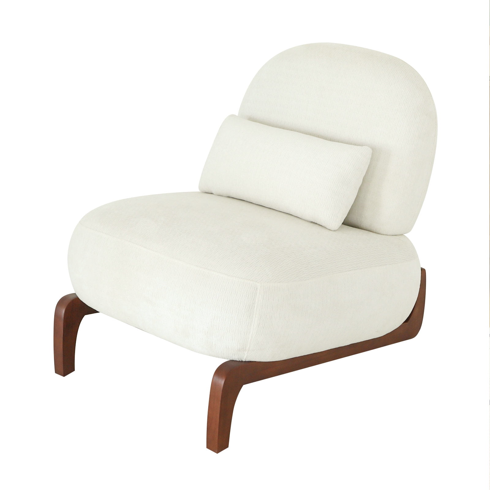 Cute Accent Chair with Solid Wood Legs, Living Room Chair with Soft Fabric Cushion, Cozy Bedroom Chair, Comfy Armless Reading Chair for Apartment, Waiting Room, Balcony (White)