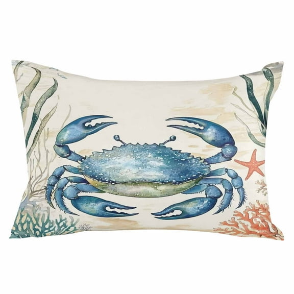 Blue Teal Crab Coastal Throw Pillow Cover 20 x 26 Inch Decorative Pillow Cover Nautical Coral Starfish Beach Lumbar Pillowcase Seasonal Rectangle Cushion Case for Couch Sofa Bed Living Room