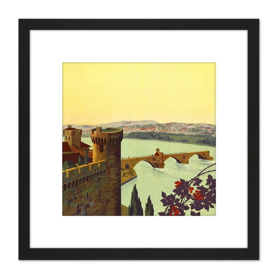Pont Saint Benezet Avignon Rhone Bridge 8X8 Inch Square Wooden Framed Wall Art Print Picture with Mount