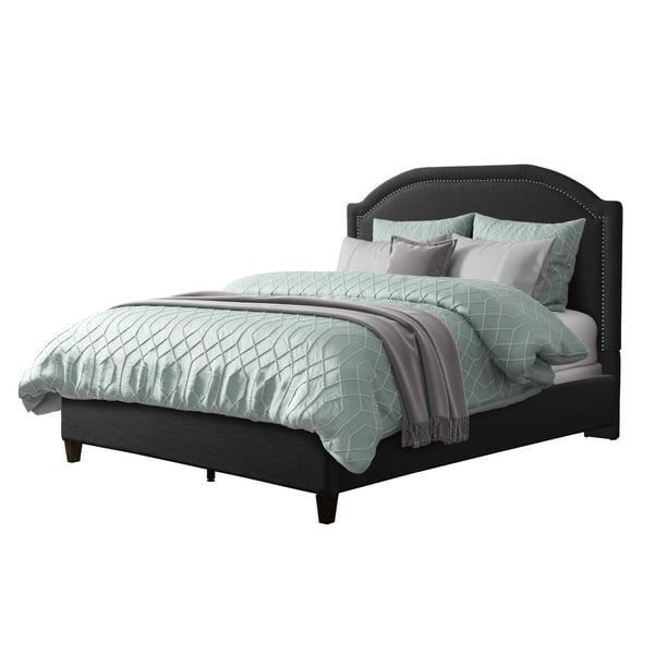 Corliving Flr 521 D Dark Grey Fabric, Grey Fabric Headboard Double Bed