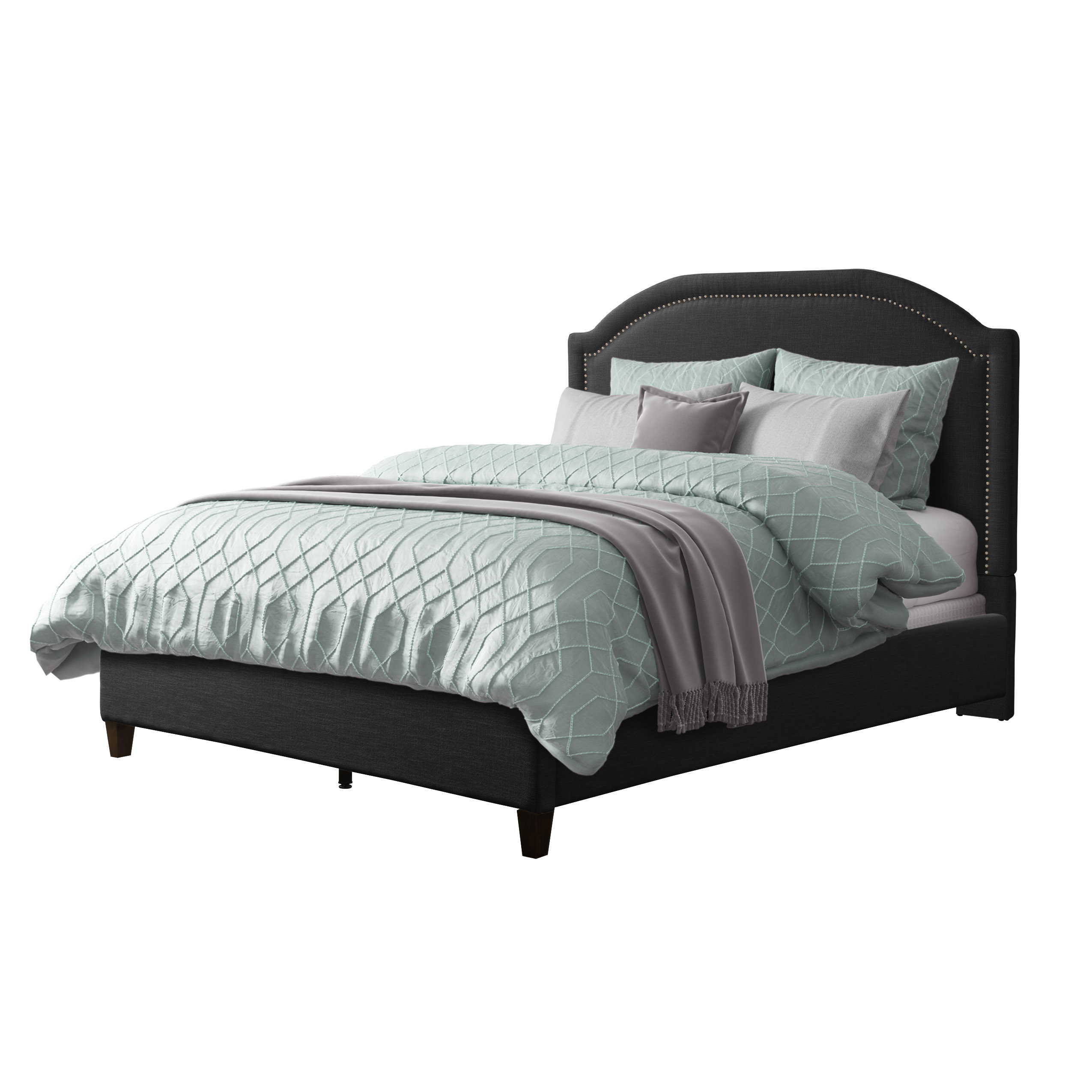 Dark Grey Fabric Double Bed Frame, Upholstered Double Bed Frame
