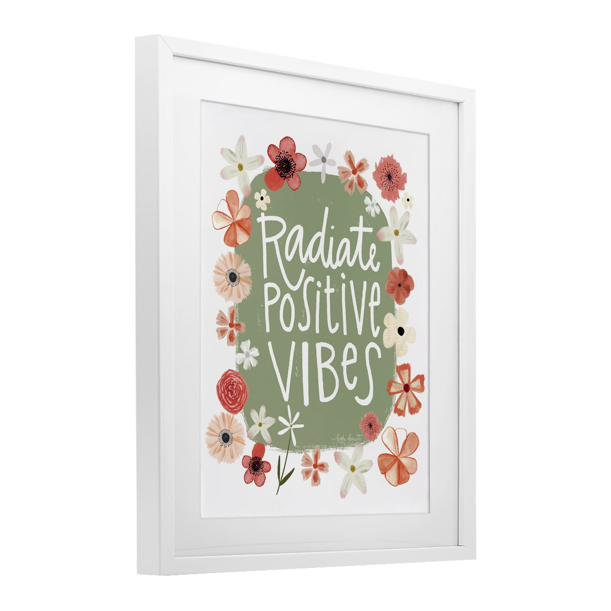 Stupell Industries Floral Radiate Positive Vibes White Framed Print Under Glass, design by Katie Doucette